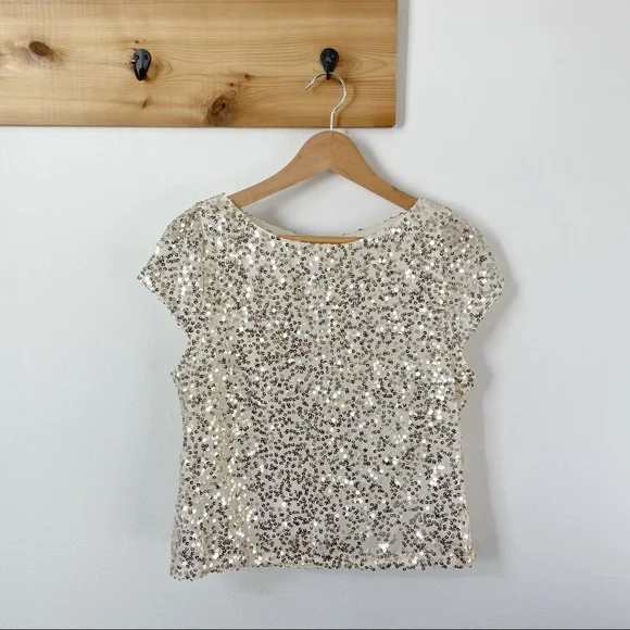 Alice + Olivia Gold Sequin Silk Blouse Medium - Picture 4 of 8